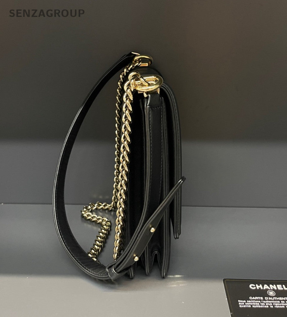 CHANEL Leboy V-shaped pattern Chain Shoulder bag Black Gold Women Classic