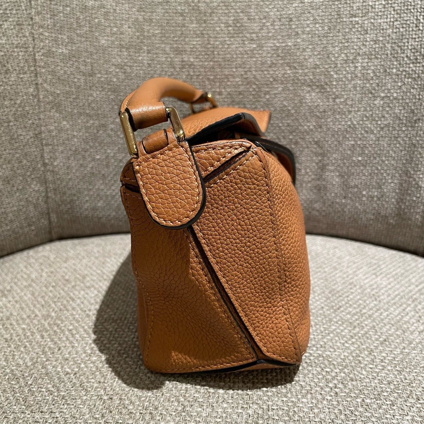 Loewe Puzzle Mini Top Handle Bag Crossbody Brown Gold Used Women Classic