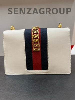 Gucci Medium Sylvie Shoulder Crossbody Bag White Gold Women Classic