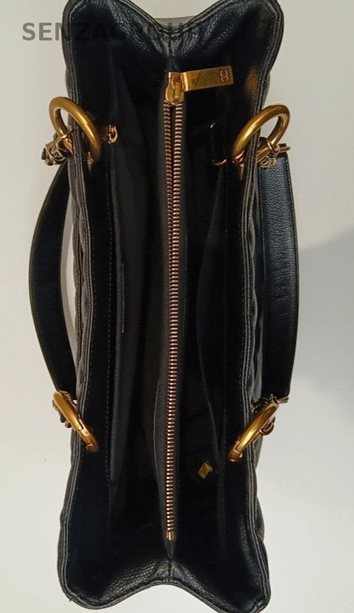Chanel GST MM Chain Shoulder Bag Black Gold Used Women Classic Diamond