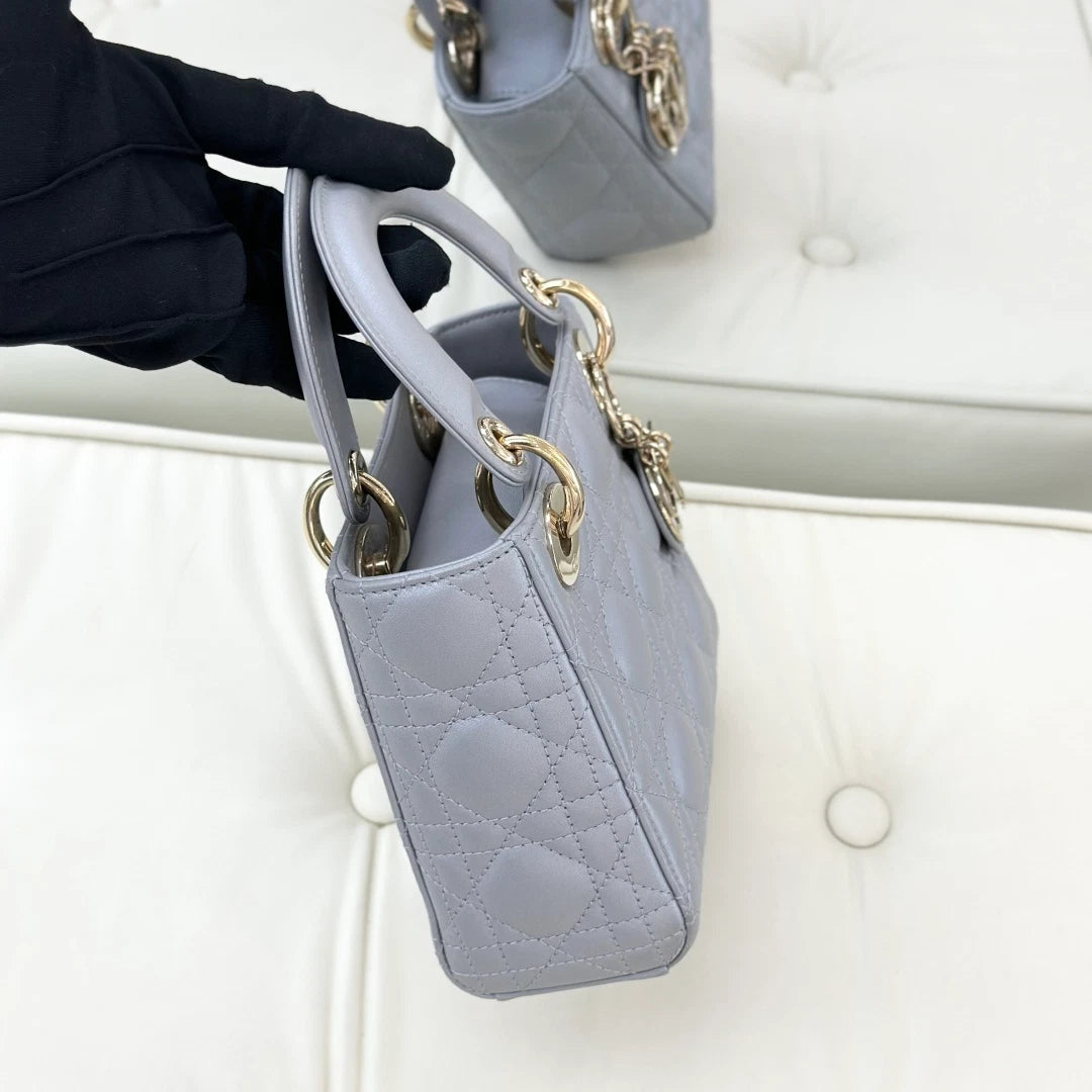 Dior Lady Dior Gray Top Handle Chain Bag Excellent