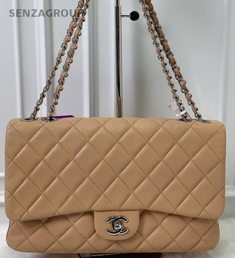 Chanel Classic Flap Lambskin Chain Shoulder Bag Pink Silver Women Designer