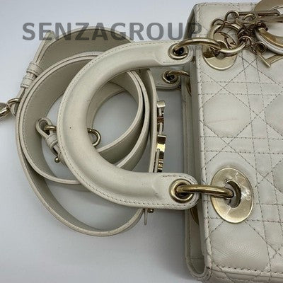 Dior Lady Dior Bag Cannage Lambskin Shoulder Crossbody Handbag White Gold