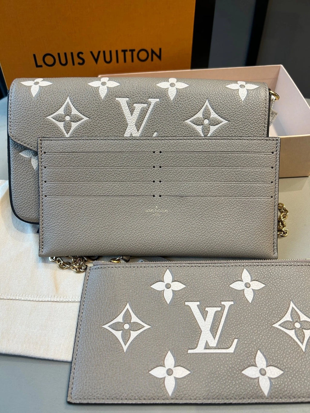 Louis Vuitton Pochette Felicie Gray 3-in-1 Gold Chain Crossbody Bag