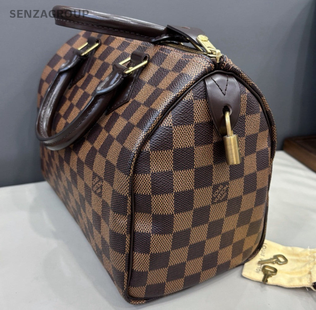 Louis Vuitton Speedy25 Top Handle Bag Brown Damier Ebene Gold Women Classic