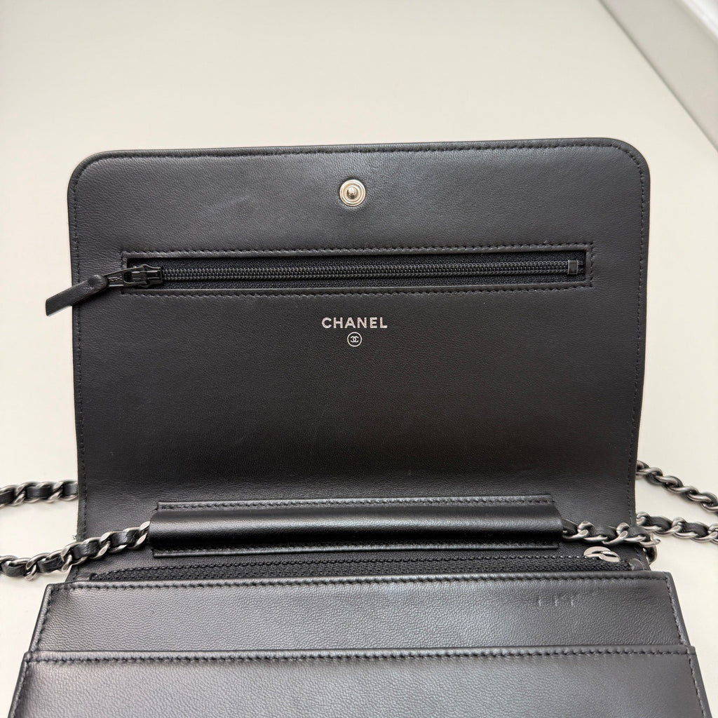 CHANEL Woc Lambskin Chain Shoulder bag Black Silver Women Crossbody