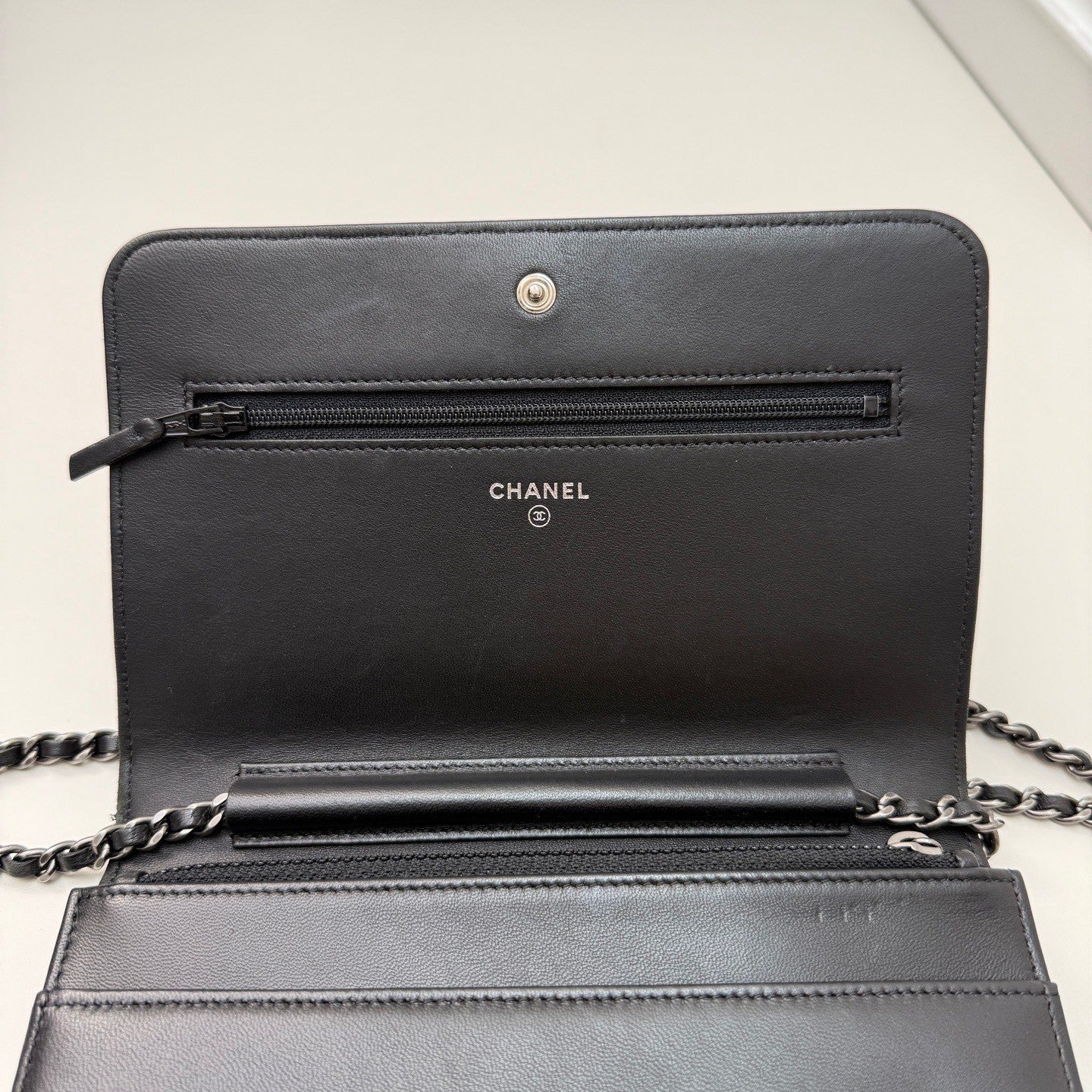 CHANEL Woc Lambskin Chain Shoulder bag Black Silver Women Crossbody