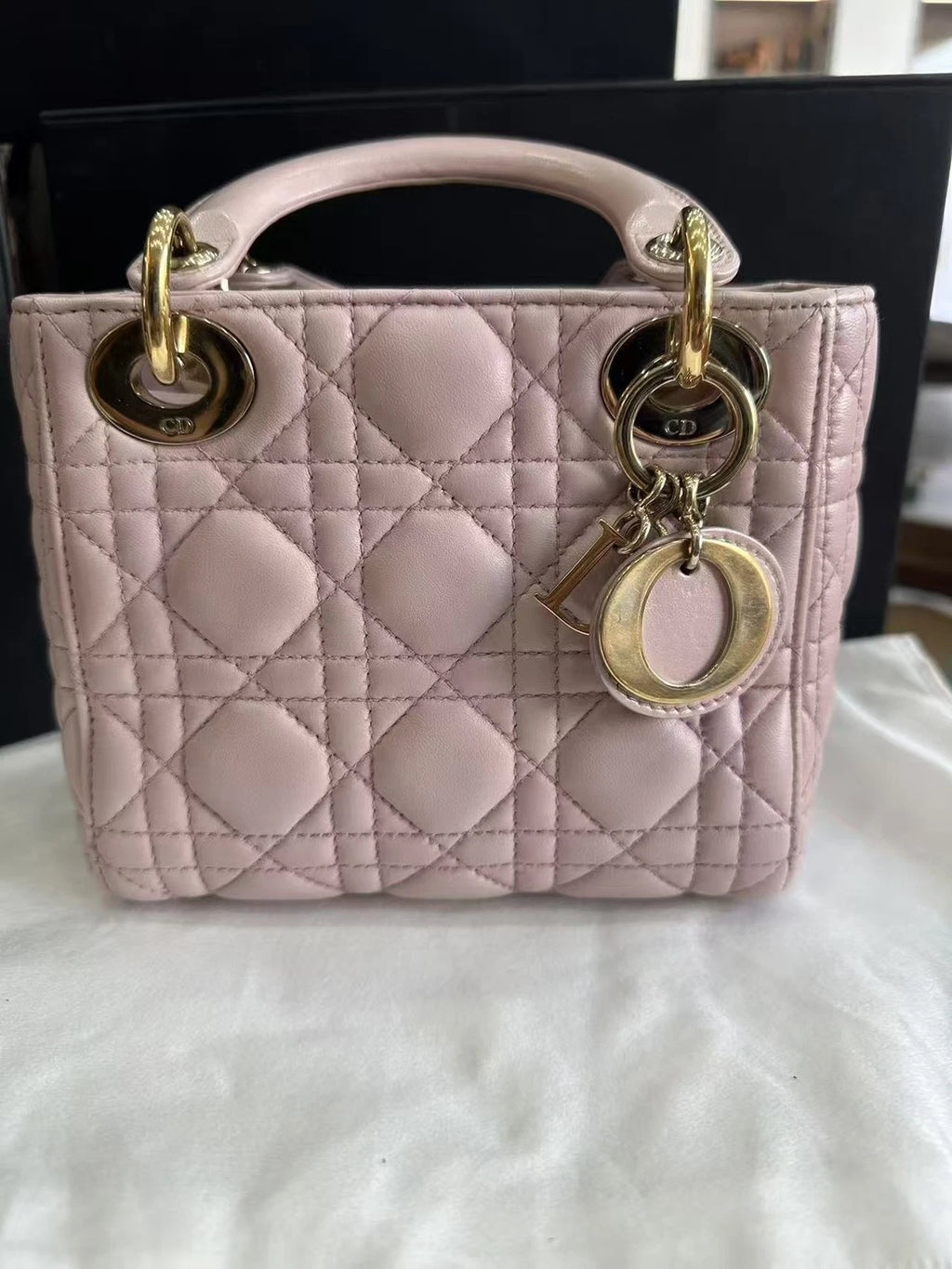 Dior Lady 3 Pink Patent Leather Top Handle Bag For Women