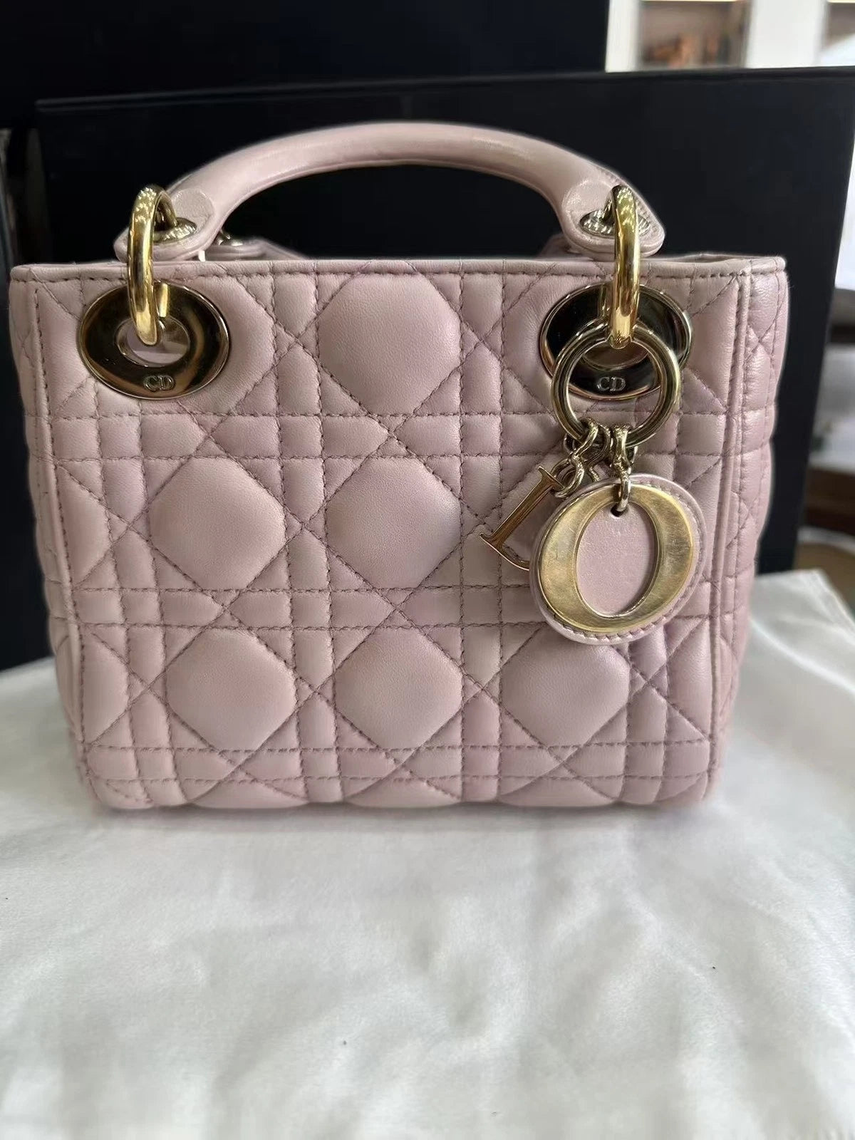 Dior Lady 3 Pink Patent Leather Top Handle Bag For Women