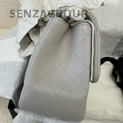 Chanel 23S Square Mini Bag Light Gray Gold Hardware Quilted Chain Shoulder Bag