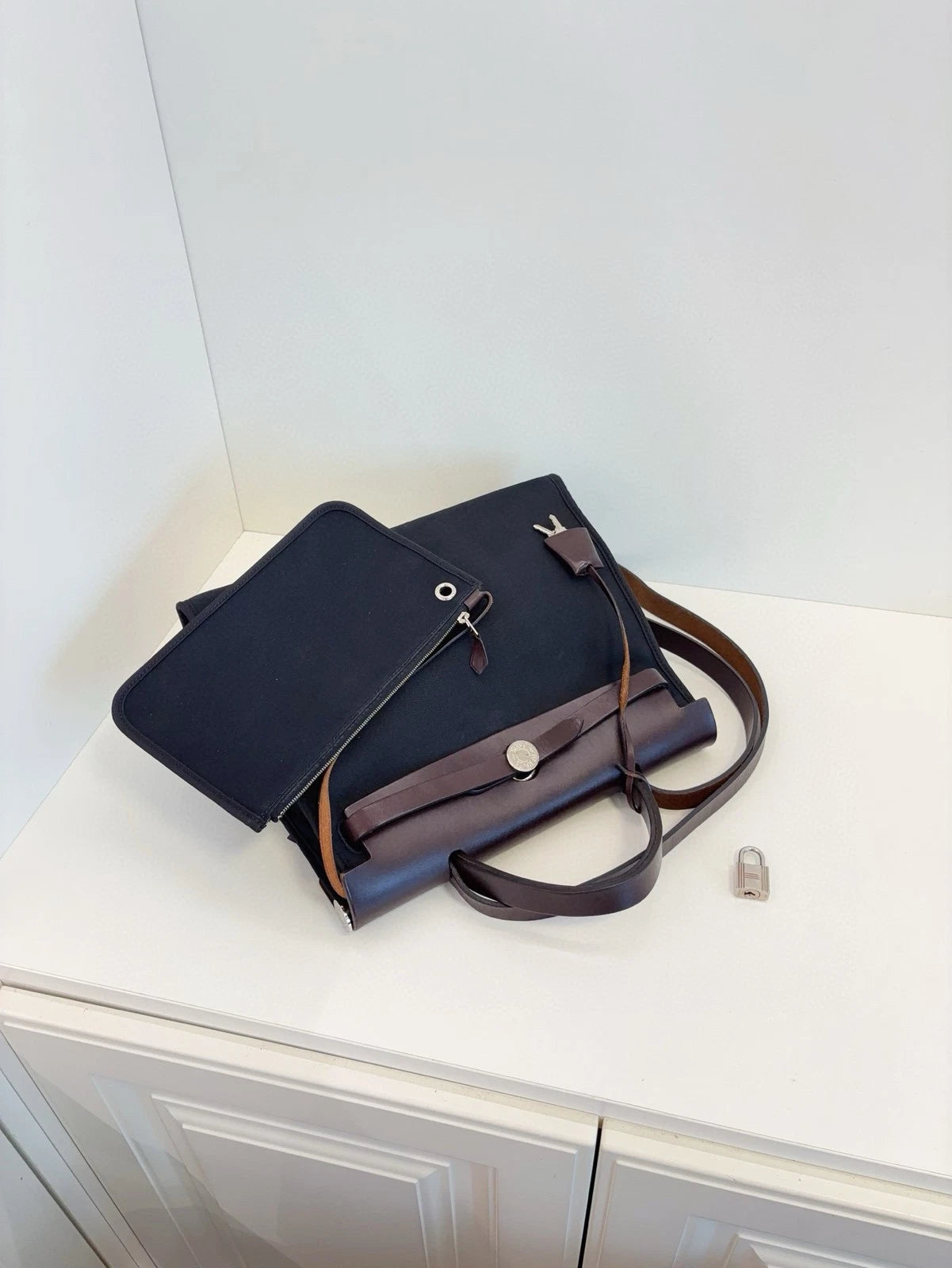 Hermes Herbag 31 Crossbody Bag Black Brown Silver Hardware