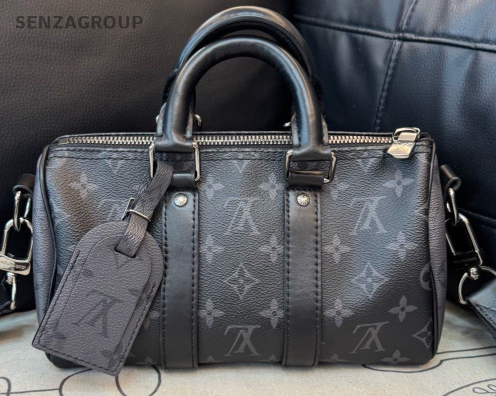 Louis Vuitton Keepall Monogram Top Handle Bag Black Silver Unisex Adults Classic