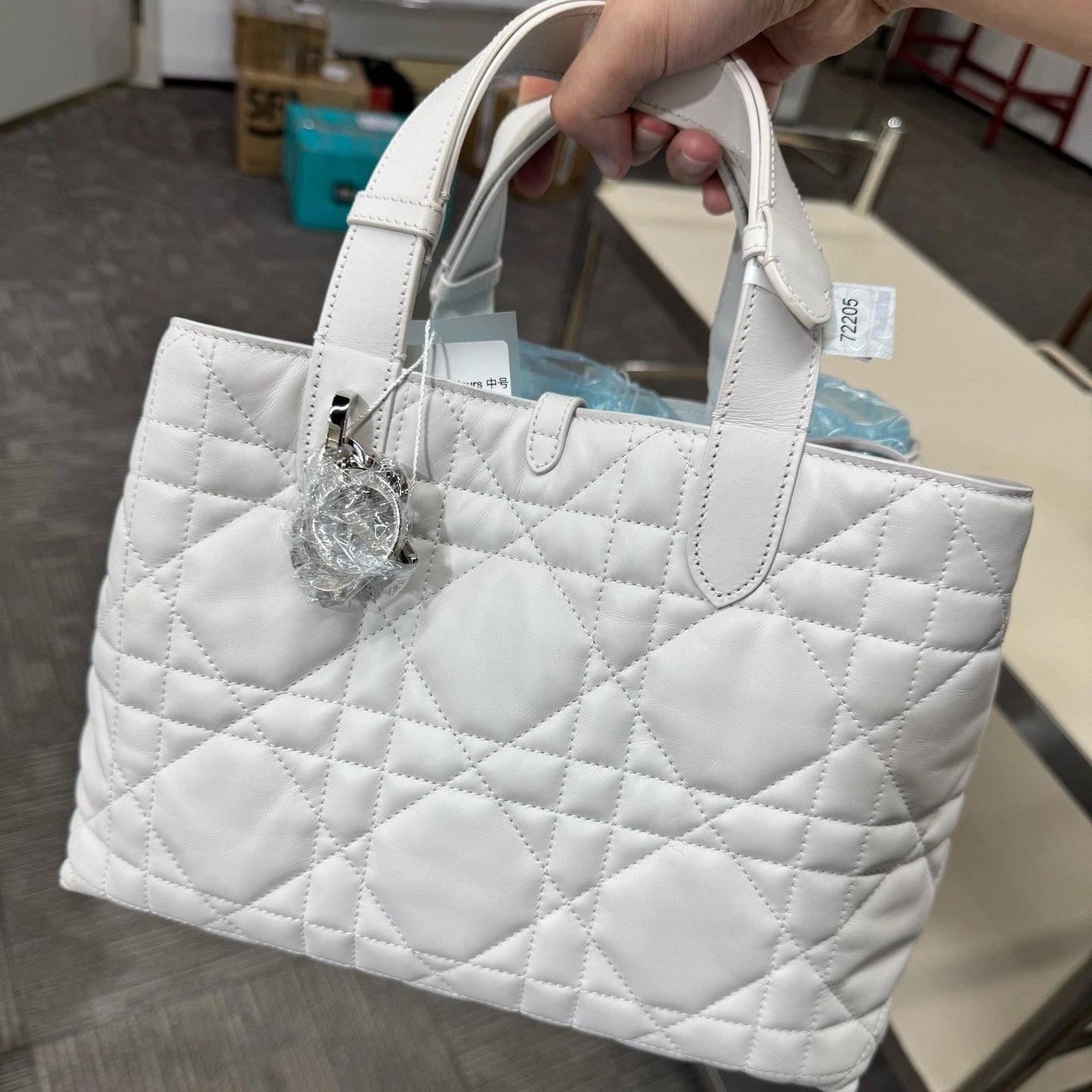 Authentic Dior Toujours Medium Silver White Shoulder Bag For Women