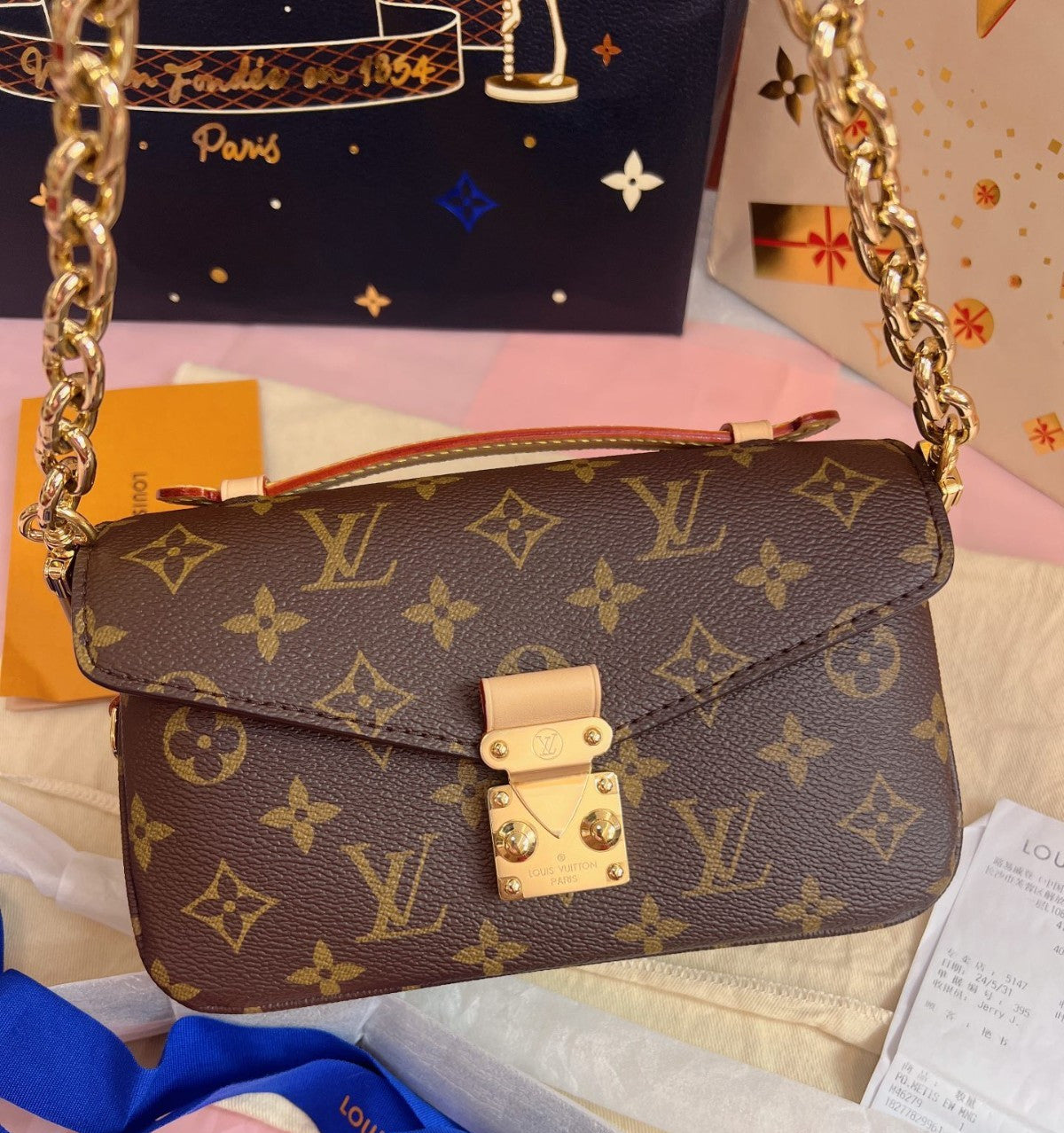 Louis Vuitton Pochette Metis Mini Monogram Chain Shoulder Bag Brown Gold Women