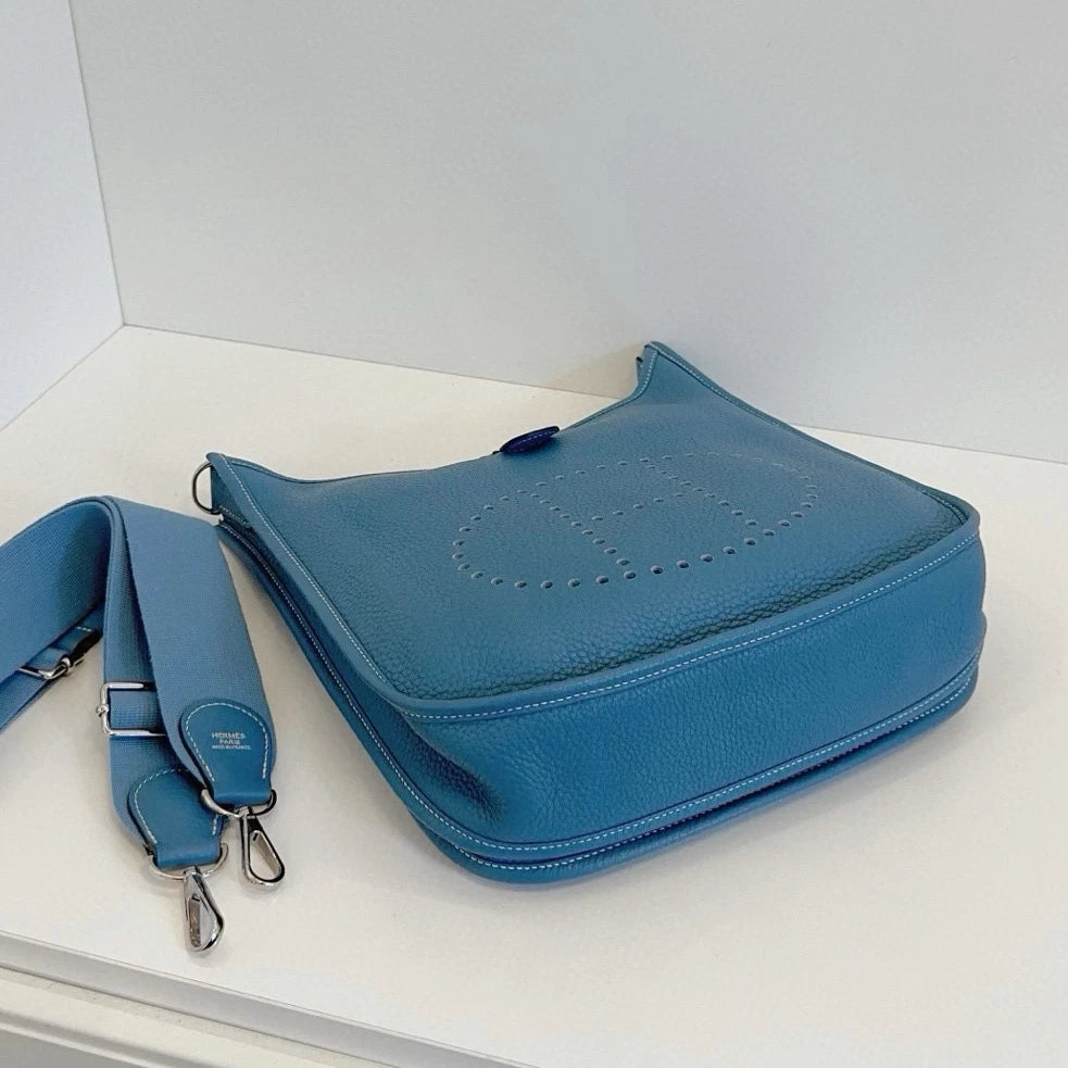 Hermes Evelyne29 Shoulder Bag Crossbody Blue Silver Used Women Classic Fashion