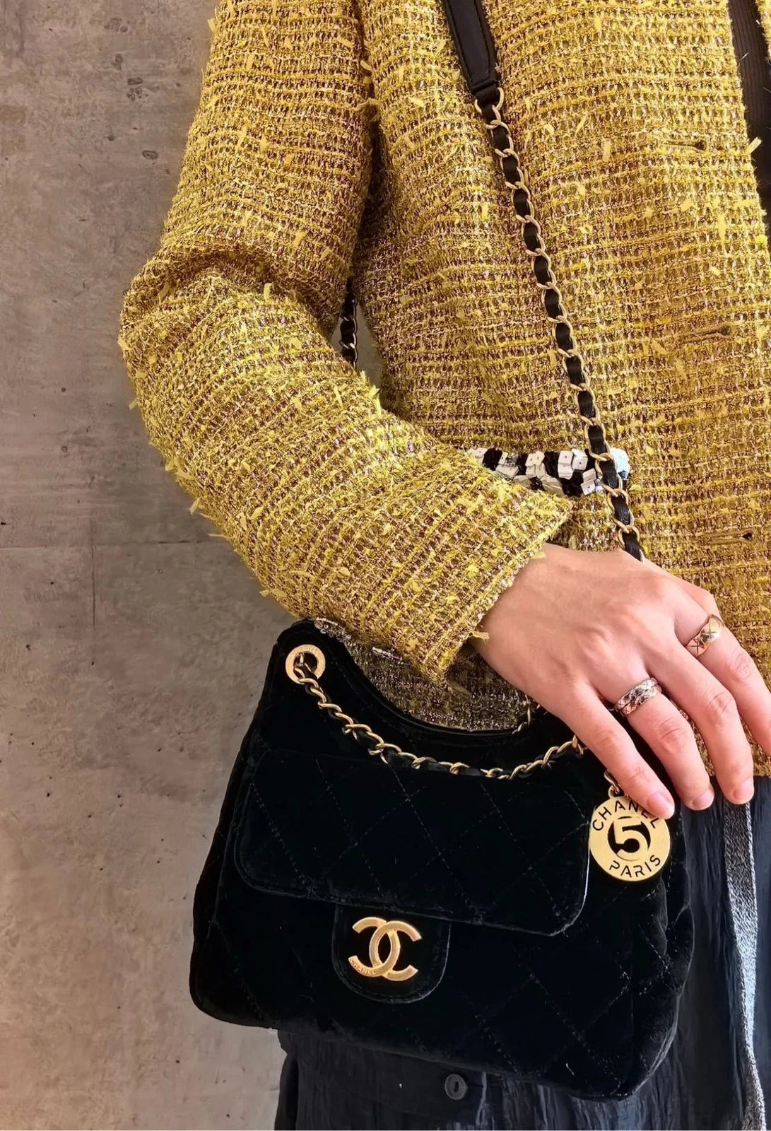 CHANEL Small Black Gold Velvet Shoulder Bag For Women