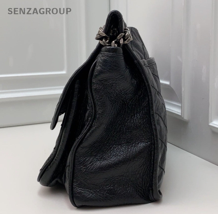 Saint Laurent Niki MM Chain Calfskin Shoulder Bag Black Silver Women Classic