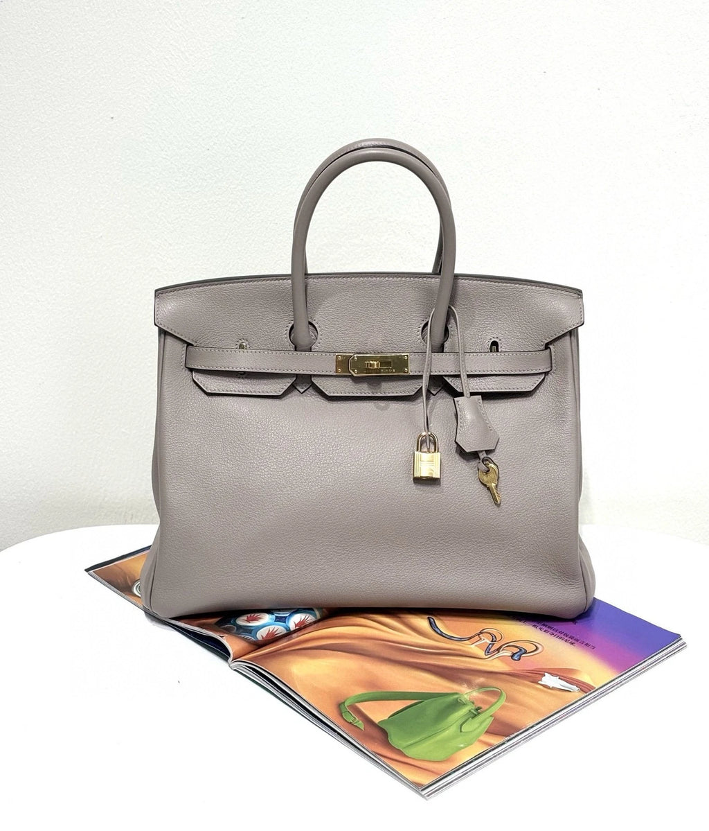 Hermes Birkin 35 Evercolor Leather Gray Gold Hardware Handbag For Women