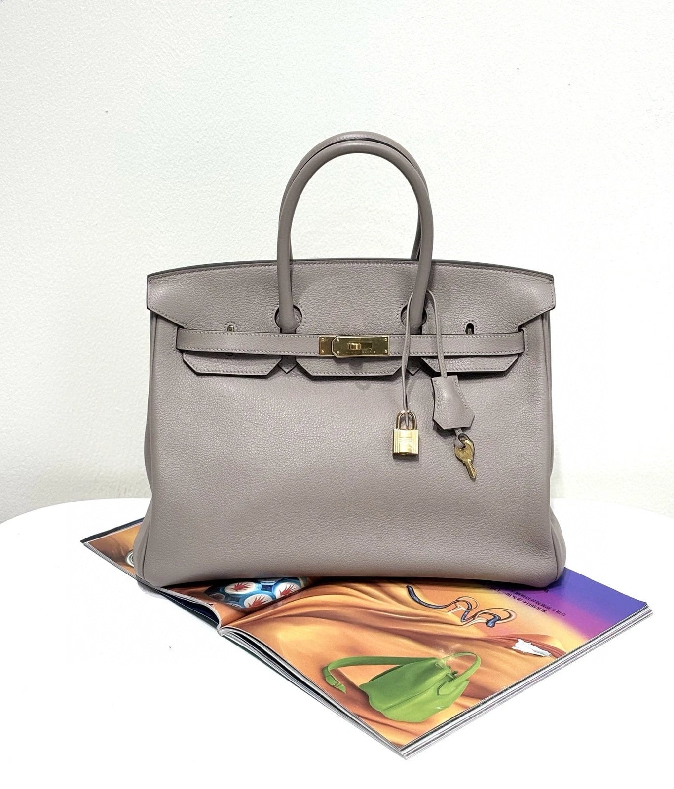 Hermes Birkin 35 Evercolor Leather Gray Gold Hardware Handbag For Women