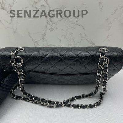 Chanel Black Silver Medium Classic Flap Bag Calfskin Quilted Chain Shoulder Bag