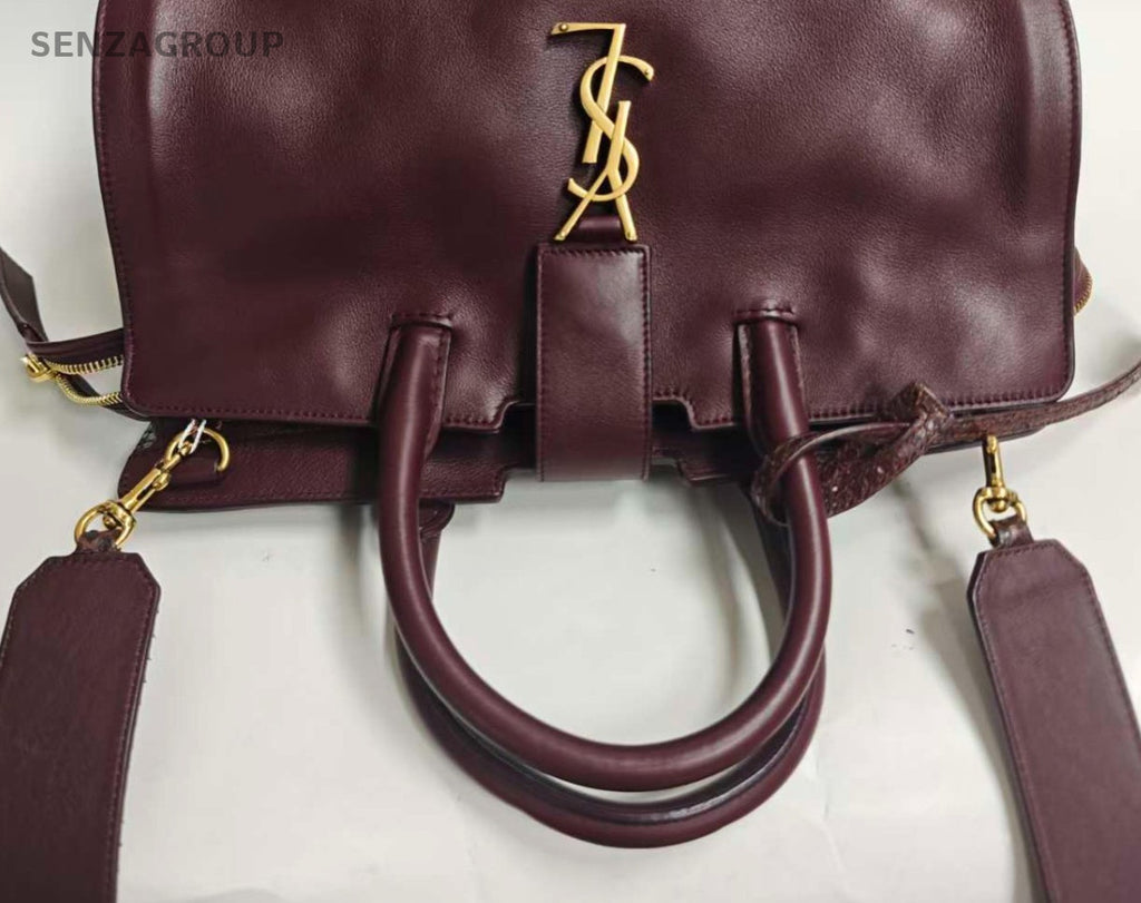 Saint Laurent Snakeskin 2Way Top Handle Bag Crossbody Red Gold Women Classic