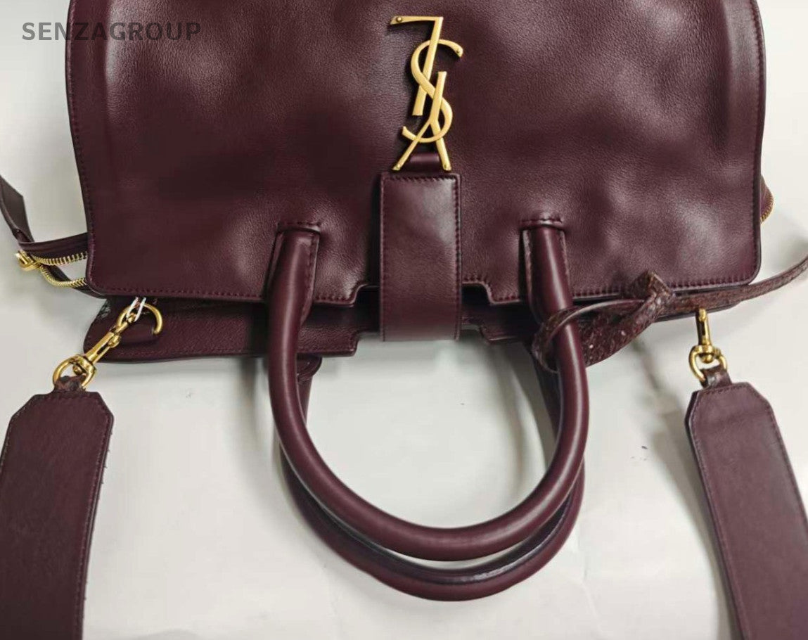 Saint Laurent Snakeskin 2Way Top Handle Bag Crossbody Red Gold Women Classic