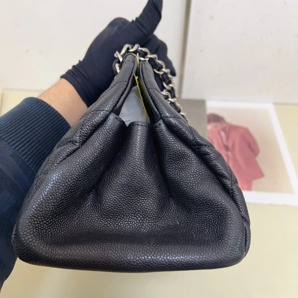 Chanel Bowling Calfskin Chain Shoulder Bag Diamond Black Silver Excellent
