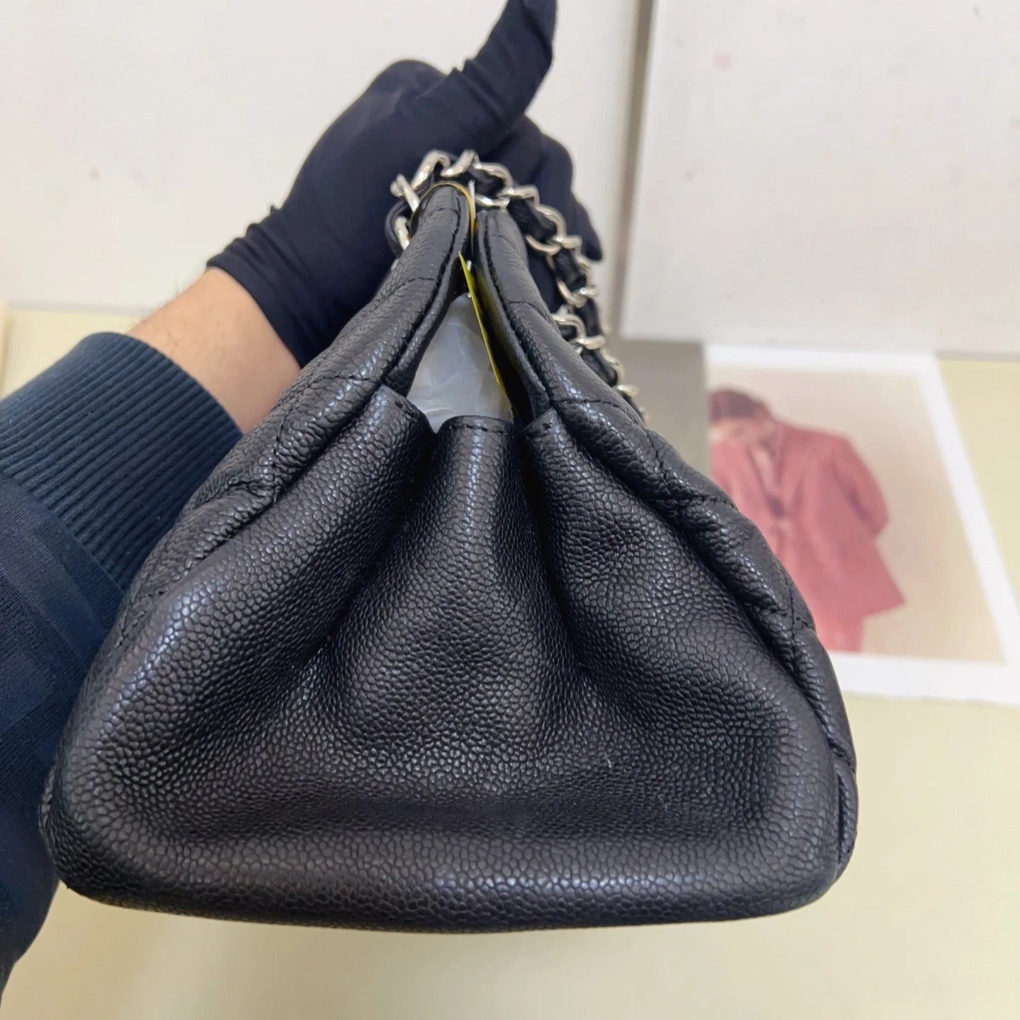 Chanel Bowling Calfskin Chain Shoulder Bag Diamond Black Silver Excellent