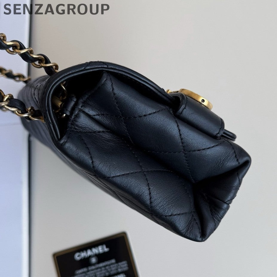 Chanel Classic Flap Chain Shoulder Bag Black Gold Women Fashion