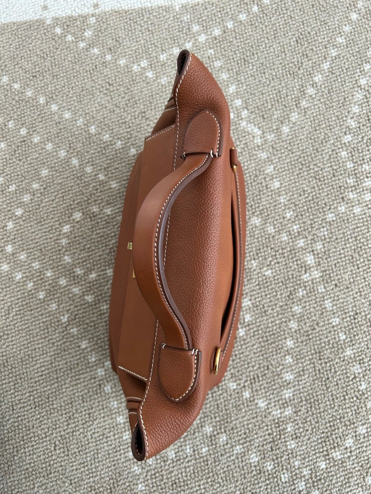 Hermes 2424 2Way Top Handle Shoulder Bag Brown Gold Women Classic Fashion