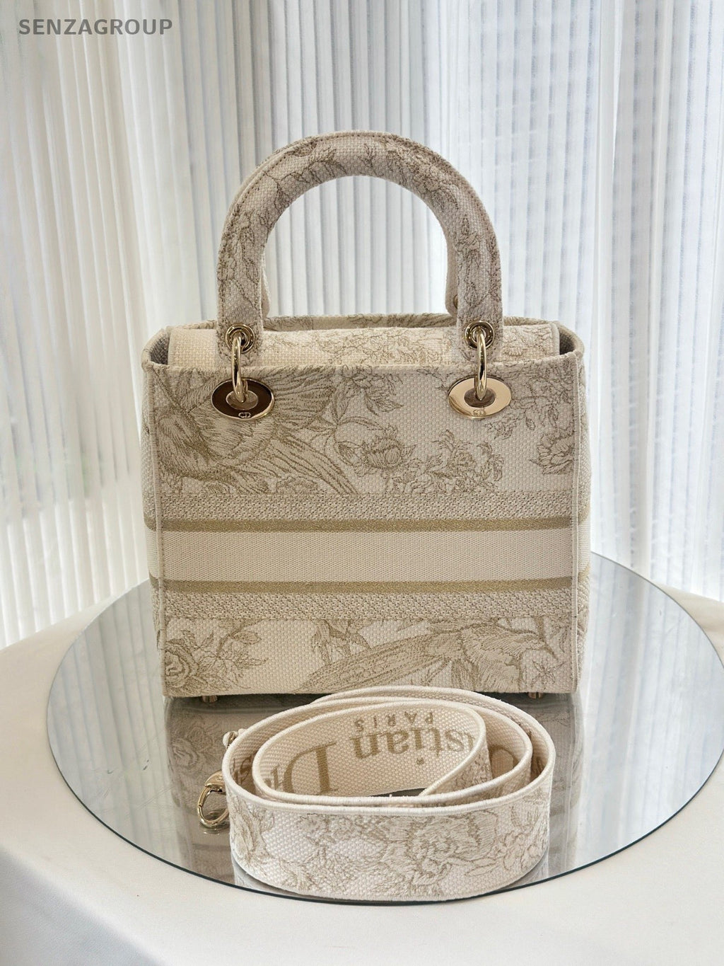 Christian Dior Lady D-Lite Top Handle Embroidery 2way Shoulder Handbag White