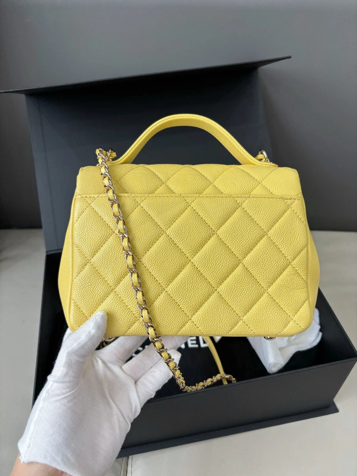 Chanel Affinity Small Mail Bag Caviar Leather Handbag Crossbody Bag Yellow