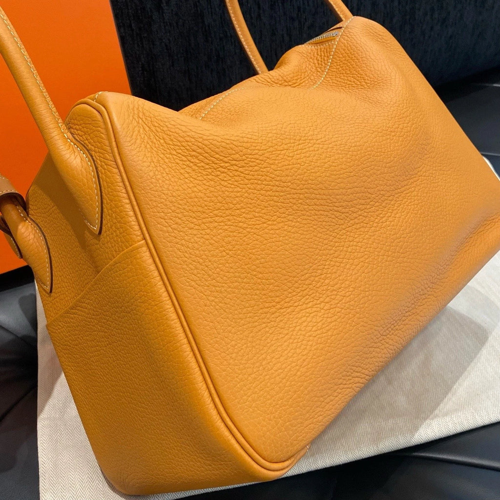 Hermes Lindy34 Top Handle Shoulder Bag Orange Silver Used Women Fashion Classic