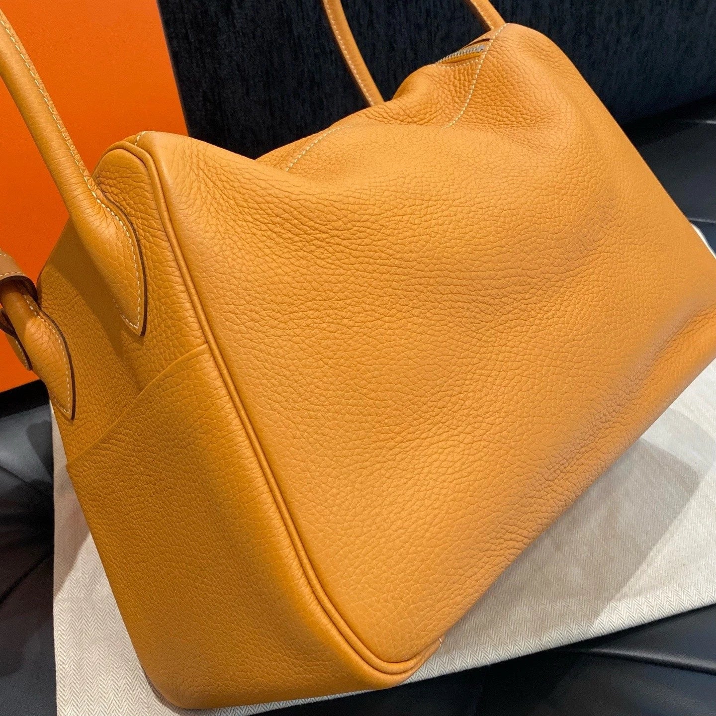 Hermes Lindy34 Top Handle Shoulder Bag Orange Silver Used Women Fashion Classic