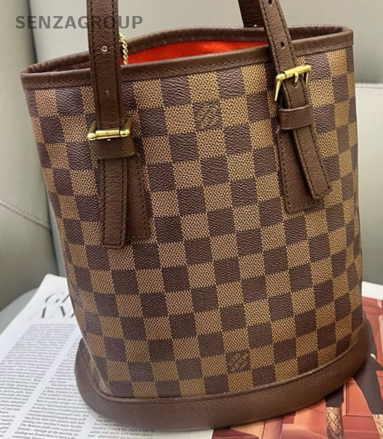 Louis Vuitton Damier Bucket Shoulder Bag Brown Red Women Classic Vintage