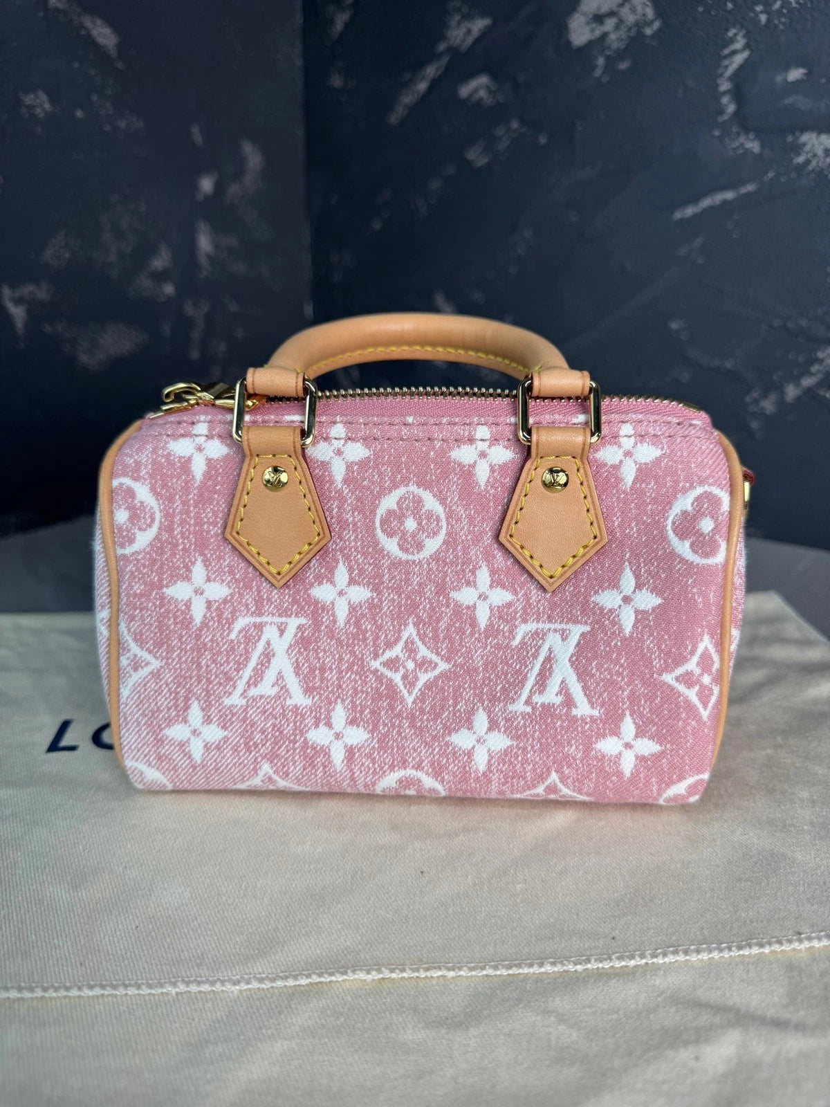 Louis Vuitton Speedy Nano Pink Denim Crossbody Handbag For Women