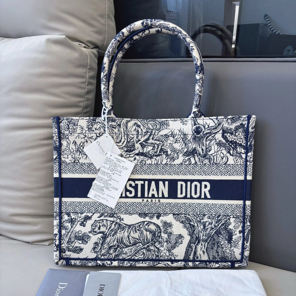 Excellent Condition Christian Dior Book Tote MM Blue Handbag