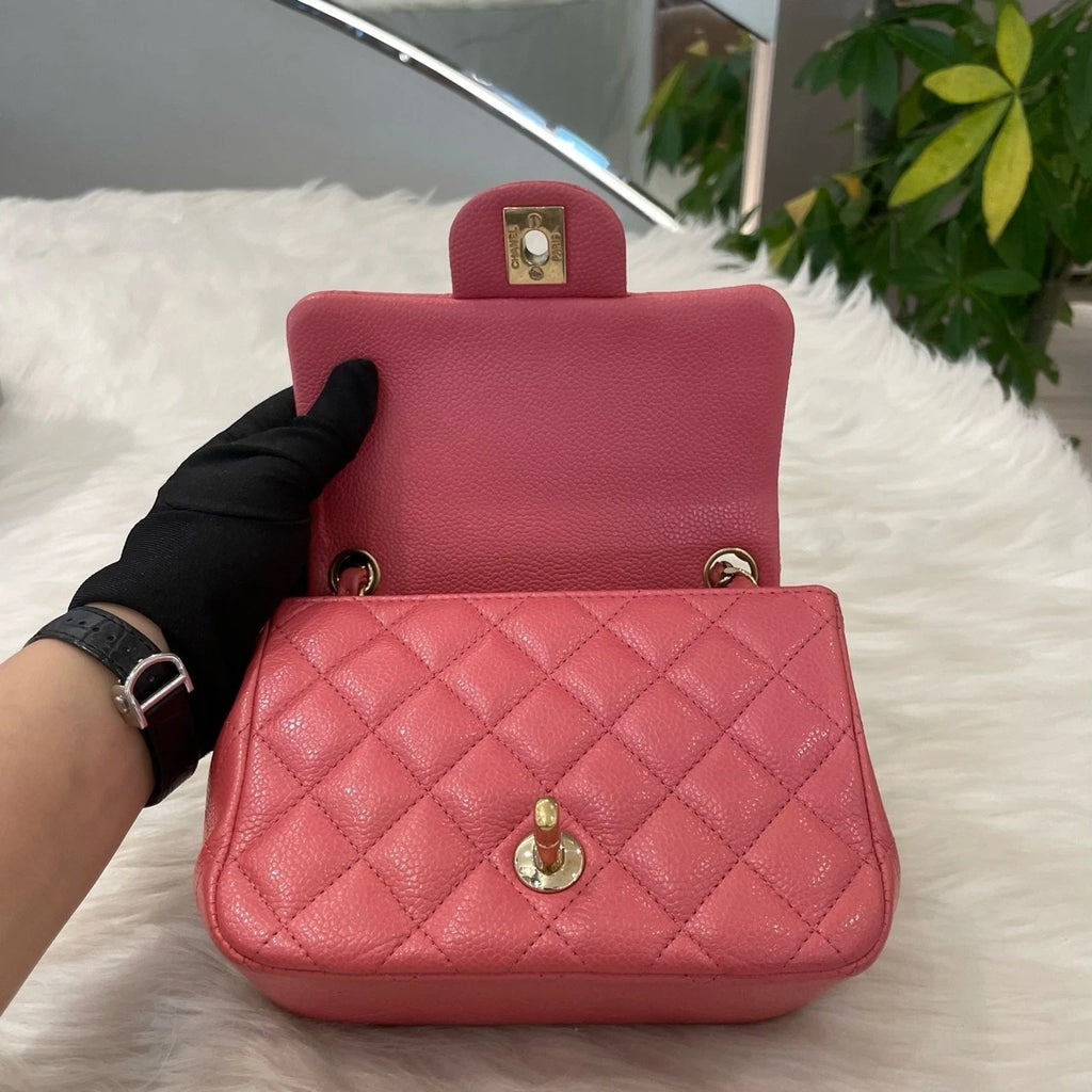 Chanel Classic Square Mini Flap Bag Pink Gold Chain Crossbody For Women