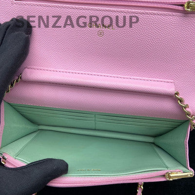 Chanel 22P WOC Calfskin Gold Hardware Pink Chain Crossbody Bag