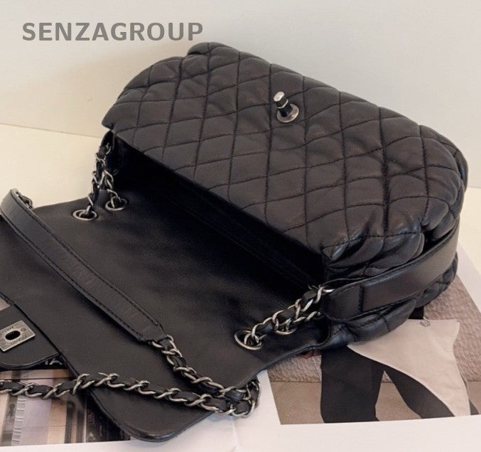 Chanel Classic Flap Jumbo Chain Shoulder bag Black Silver Women Diamond Fashion