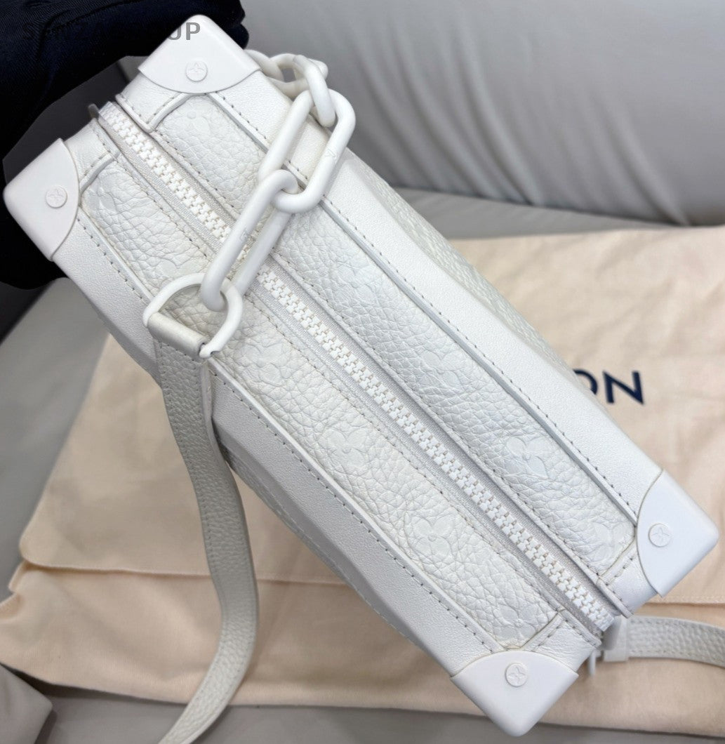 Louis Vuitton Soft Trunk Calfskin Shoulder Crossbody Box Bag White Women