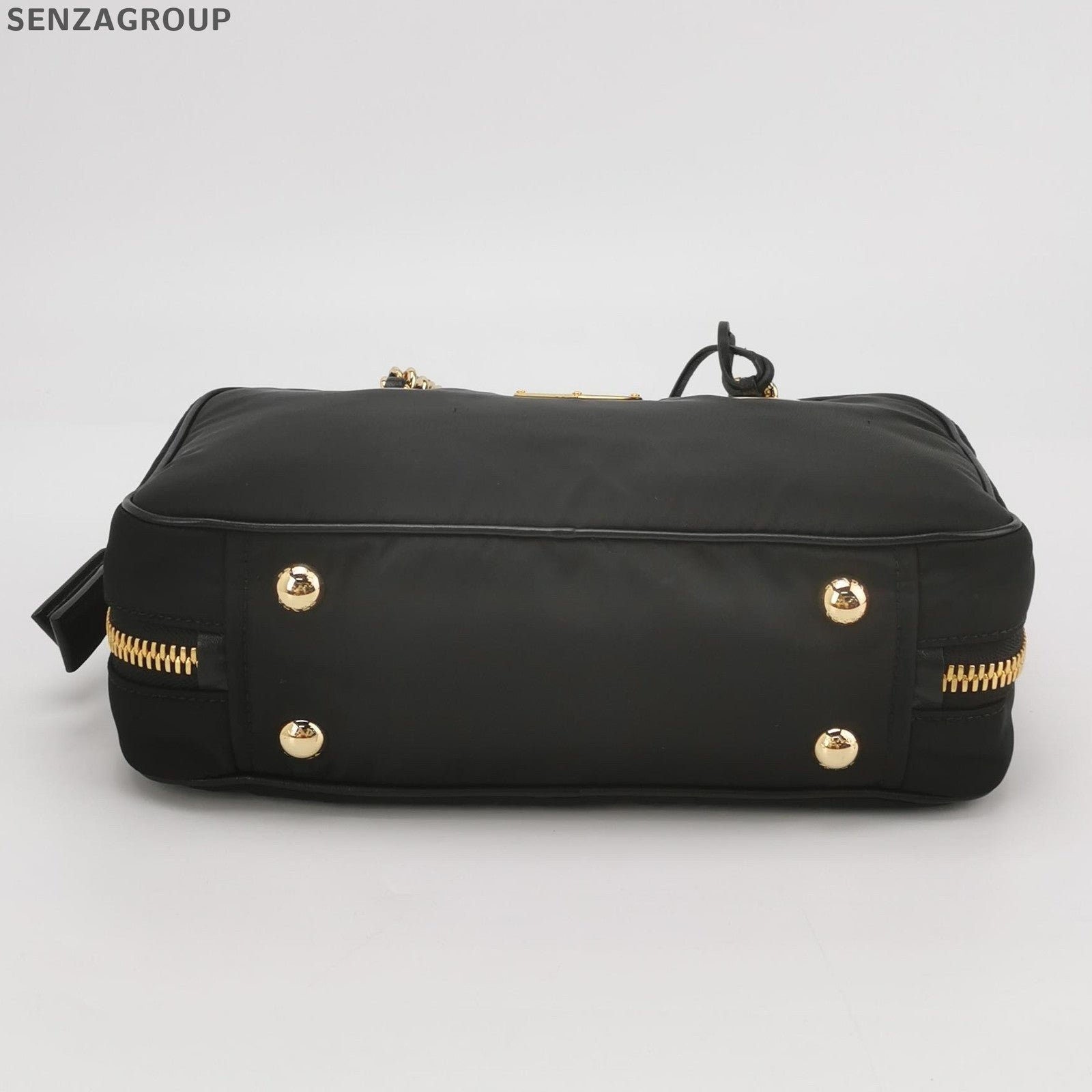 Prada Nylon Bowling Bag with Chain Strap Black Gold Classic Women's