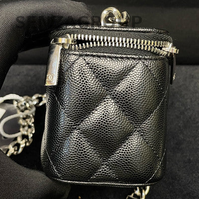 Chanel 22S Black Mini Square Flap Bag Silver Hardware Letter Chain Strap