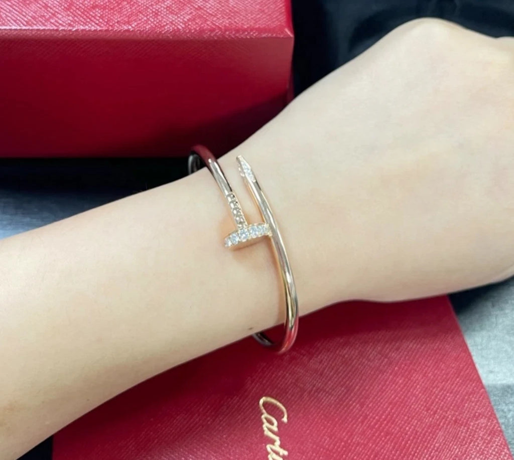 Cartier Juste Un Clou 18k Rose Gold Wide Bangle Bracelet Diamonds Size18