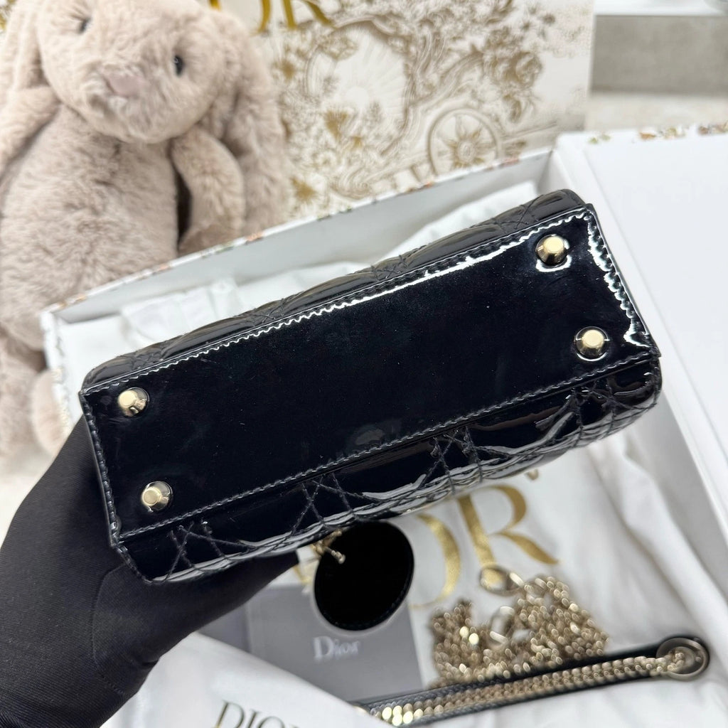 Dior Lady Dior Leather Black Gold Top Handle Excellent