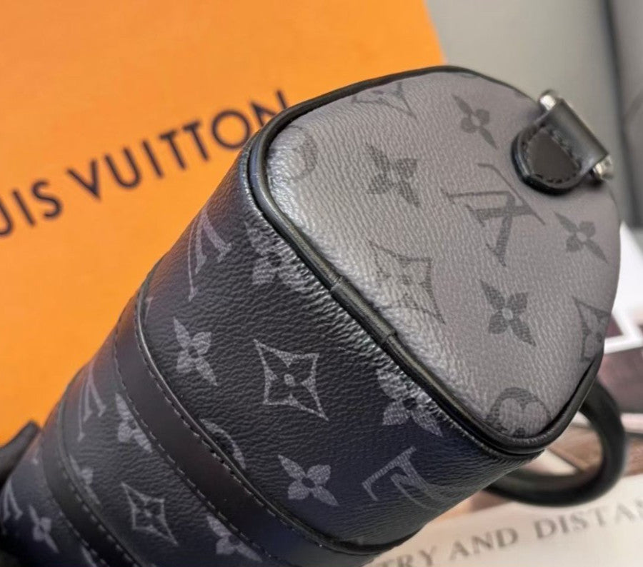 Louis Vuitton Keepall Nano Monogram Top Handle Bag Crossbody Black Silver Unisex