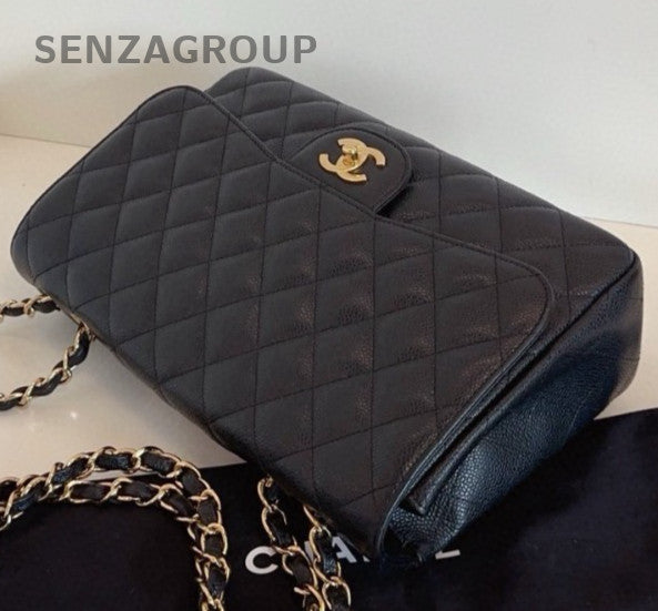 Chanel Classic Flap Jumbo Chain Shoulder Bag Black Gold Women Fashion Diamond
