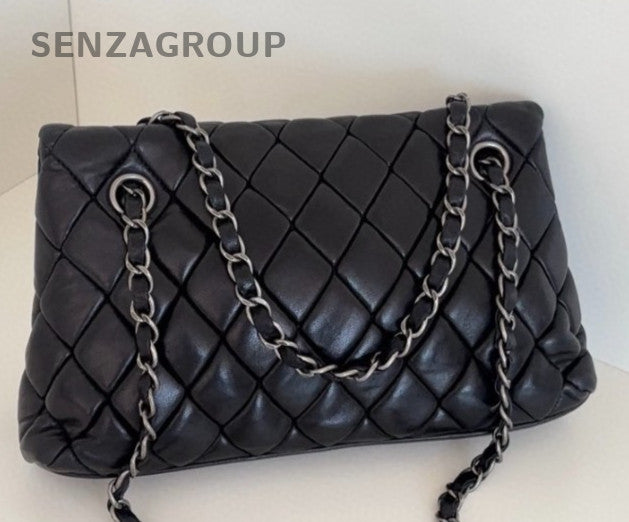 Chanel Classic Flap Chain Lambskin Shoulder Bag Black Silver Women Fashion