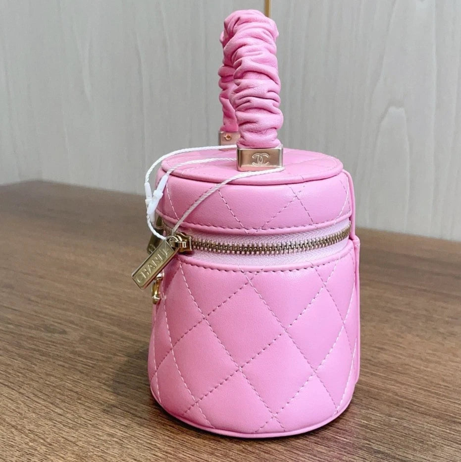 Chanel Bucket Pink Top Handle Bag Gold Hardware Women Fashion