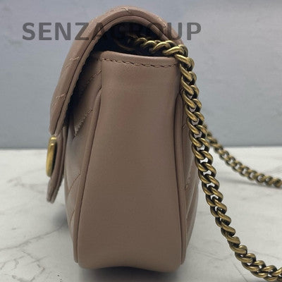 Gucci Marmont Mini Chain Shoulder Bag Beige Gold Hardware Women Classic